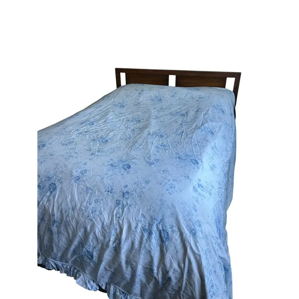 Vintage Ralph Lauren Floral Comforter cover Duvet Blue Rose Ruffled Edge King